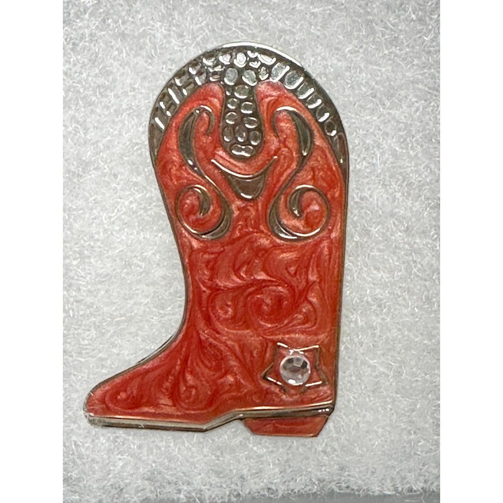 Cowboy Boot Pin Burnt Pink Swirl Enamel Rhinestone Star Western Accessory